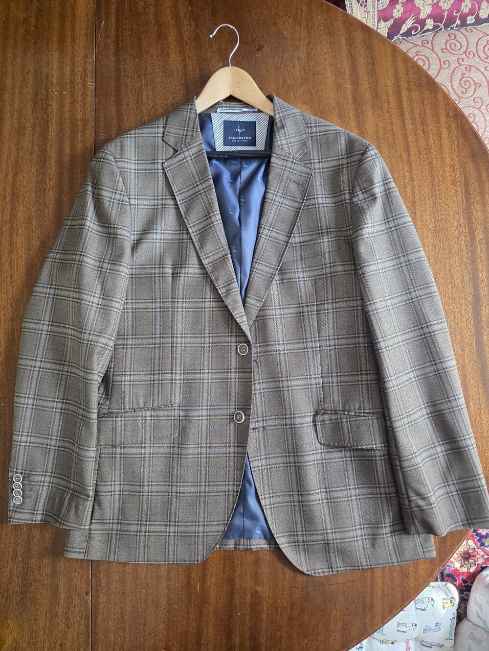 Tailorbyrd Brown Plaid Wool Blend Sport Coat Blazer Jacket Size 42R